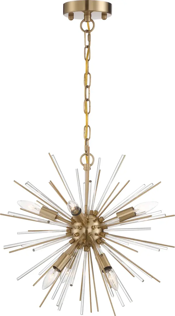 Elegant Contemporary Chandelier with Vintage Brass and Glass Rod Design - Image 1