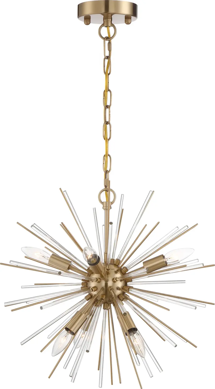 Elegant Contemporary Chandelier with Vintage Brass and Glass Rod Design - Image 1