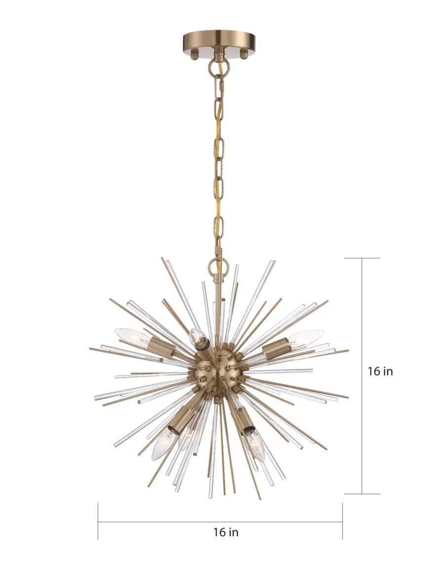 Elegant Contemporary Chandelier with Vintage Brass and Glass Rod Design - Image 4