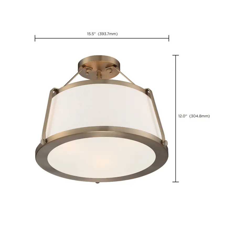 Cutty 3-Light Semi-Flush Ceiling Fixture in Burnished Brass - Image 8