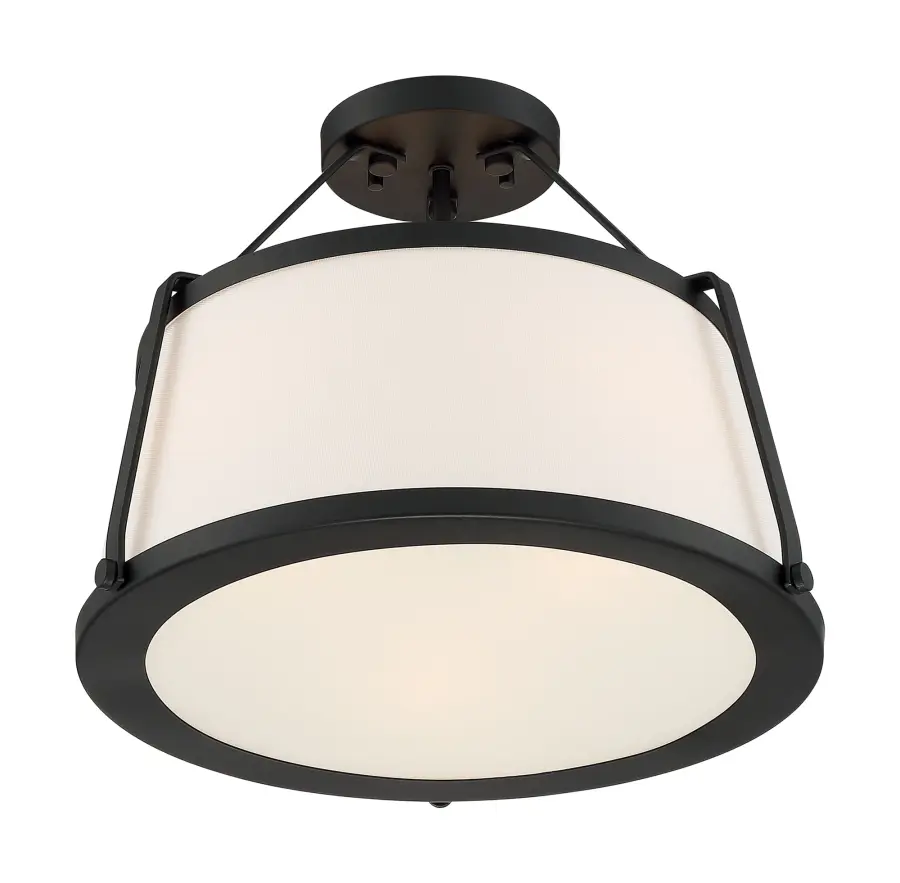 Cutty 3-Light Semi-Flush Mount in Matte Black with White Fabric Shade - Image 2