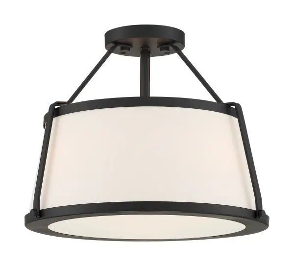 Cutty 3-Light Semi-Flush Mount in Matte Black with White Fabric Shade - Image 3