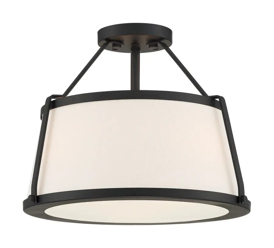 Cutty 3-Light Semi-Flush Mount in Matte Black with White Fabric Shade - Image 3