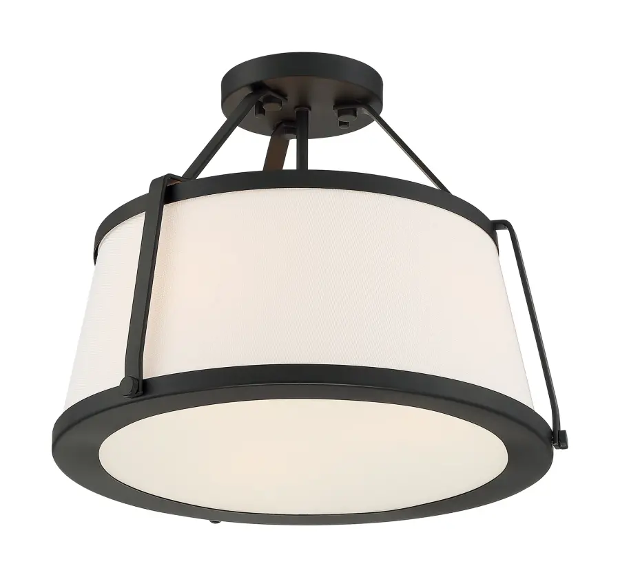 Cutty 3-Light Semi-Flush Mount in Matte Black with White Fabric Shade - Image 4