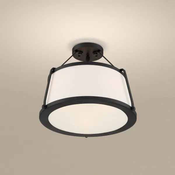 Cutty 3-Light Semi-Flush Mount in Matte Black with White Fabric Shade - Image 6