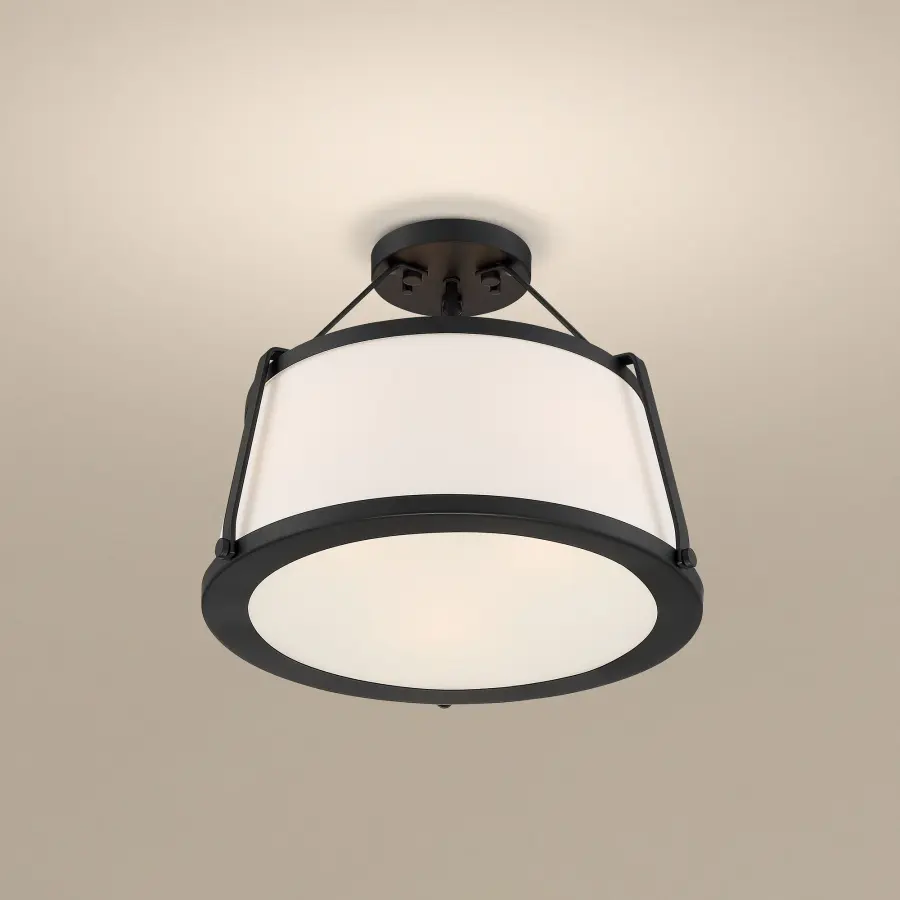 Cutty 3-Light Semi-Flush Mount in Matte Black with White Fabric Shade - Image 6