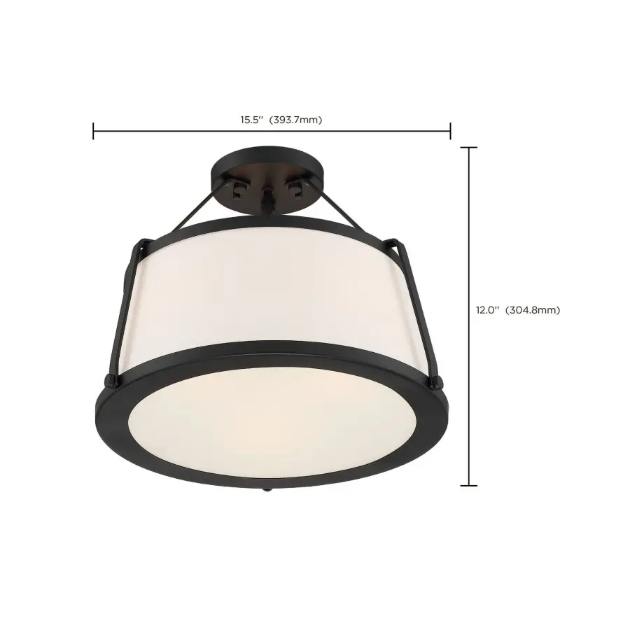 Cutty 3-Light Semi-Flush Mount in Matte Black with White Fabric Shade - Image 7