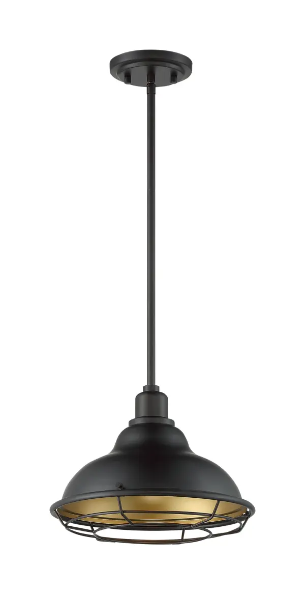 Newbridge Large Pendant with Cage - Dark Bronze & Gold - Image 4