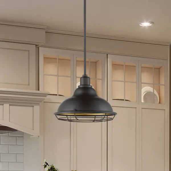 Newbridge Large Pendant with Cage - Dark Bronze & Gold - Image 7
