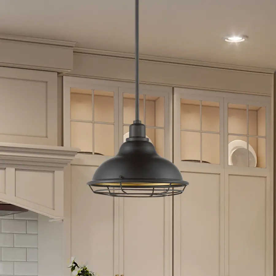 Newbridge Large Pendant with Cage - Dark Bronze & Gold - Image 7