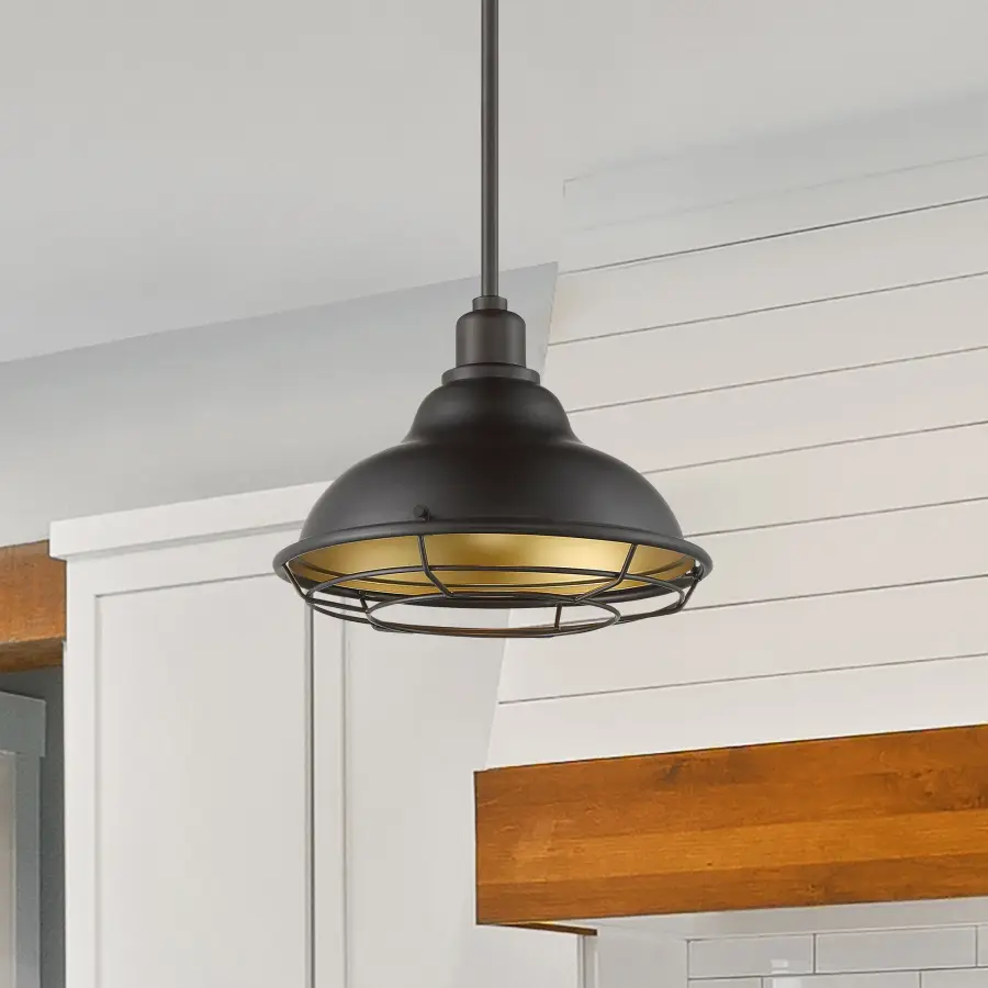 Newbridge Large Pendant with Cage - Dark Bronze & Gold - Image 9