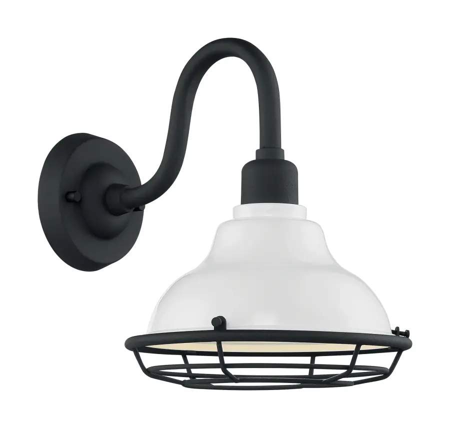 Newbridge Small Outdoor Wall Sconce - Gloss White with Textured Black - Image 1
