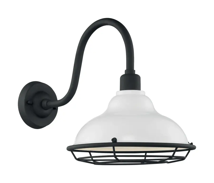 Newbridge Large Outdoor Wall Sconce - Gloss White with Black Accents - Image 1