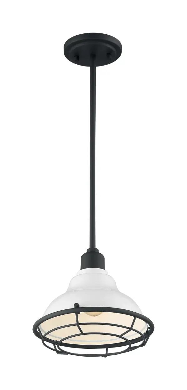 Newbridge Small Pendant Light - Gloss White with Textured Black Accents - Image 2