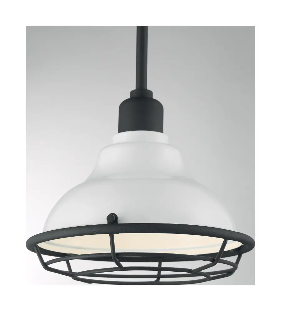 Newbridge Small Pendant Light - Gloss White with Textured Black Accents - Image 3