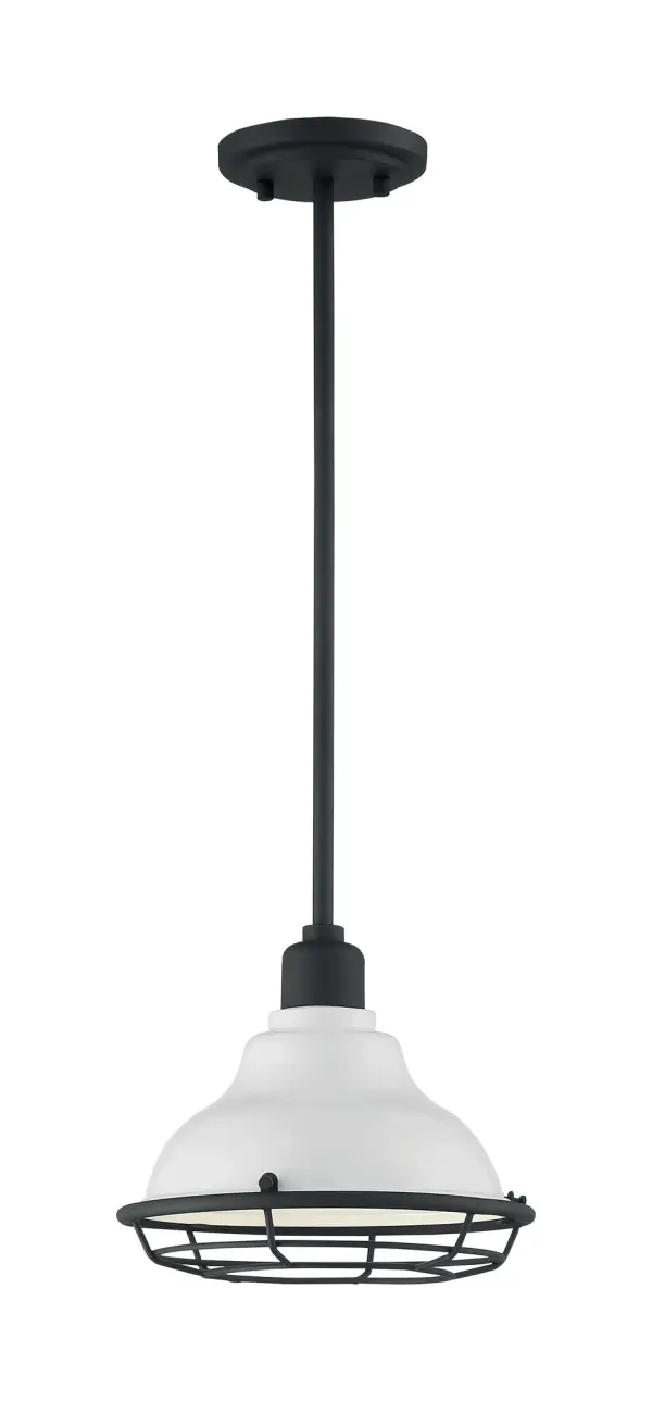 Newbridge Small Pendant Light - Gloss White with Textured Black Accents - Image 4