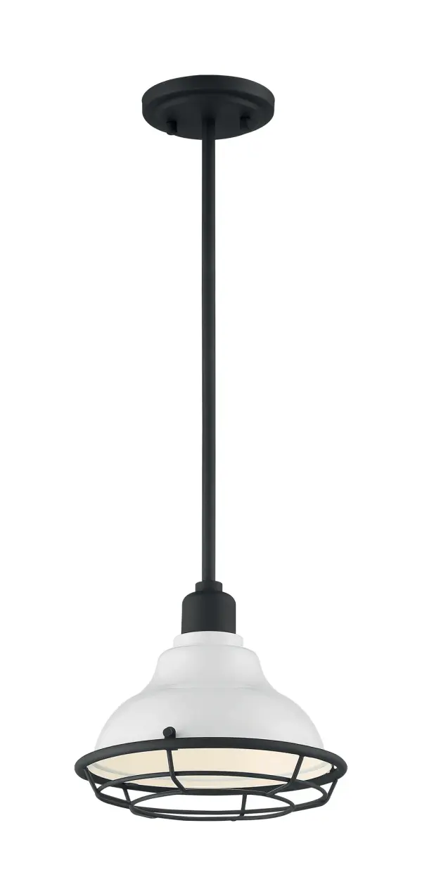 Newbridge Small Pendant Light - Gloss White with Textured Black Accents - Image 5