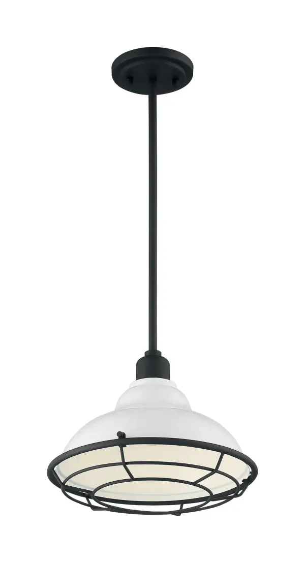 Newbridge Large Pendant - Gloss White with Textured Black Accents - Image 2