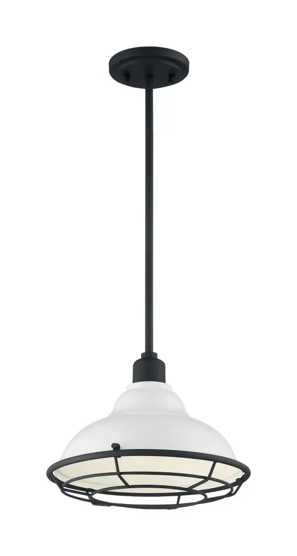 Newbridge Large Pendant - Gloss White with Textured Black Accents - Image 4