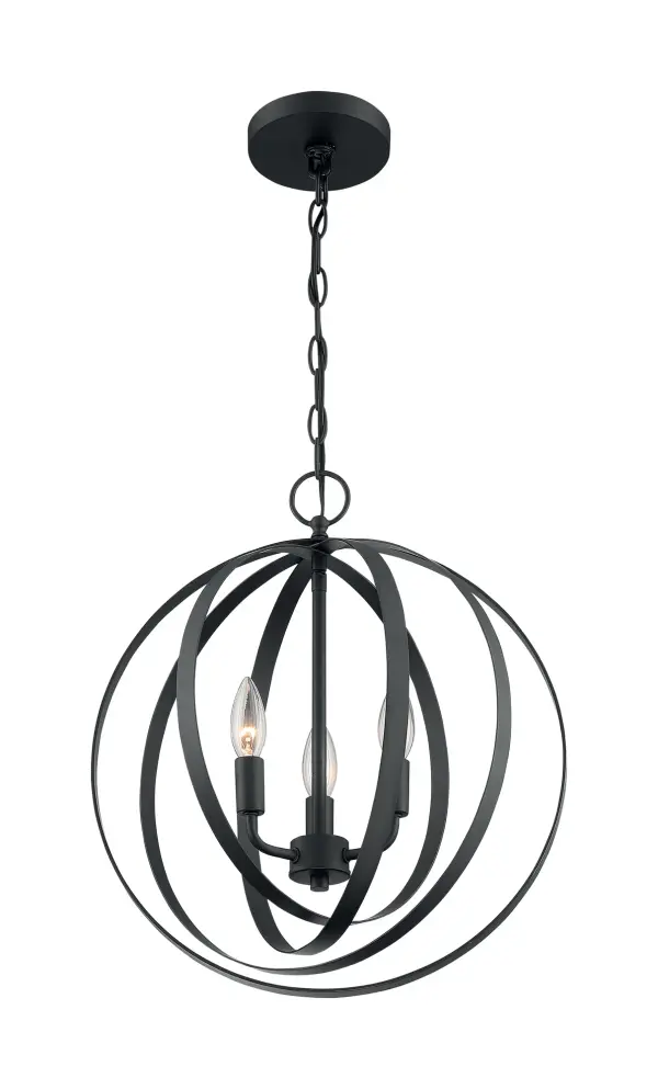 The Pendleton pendant combines industrial style with modern versatility. Its 16-inch orb design features concentric circular bands creating visual interest, while the matte black finish ensures it complements contemporary interiors. - alternate view