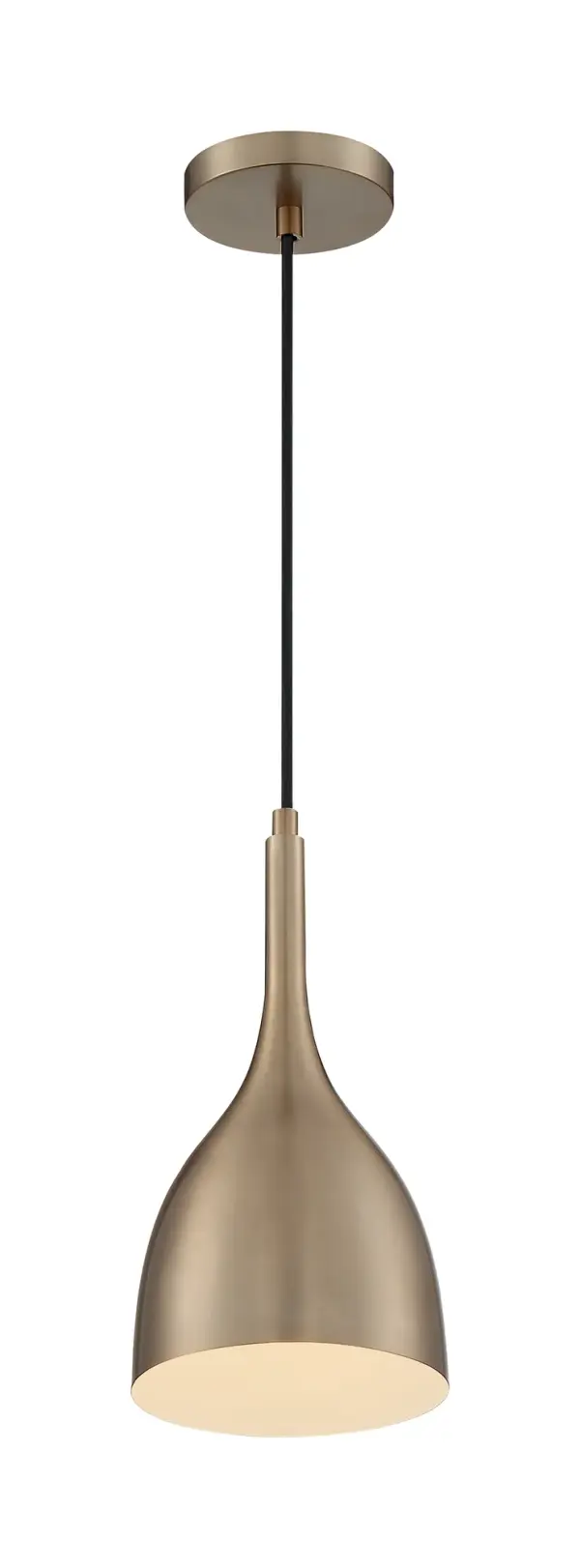 The Bellcap Small Pendant combines Bauhaus design principles with modern functionality. Its compact 6.75" x 13.25" geometric form and burnished brass finish create visual interest without overwhelming spaces.