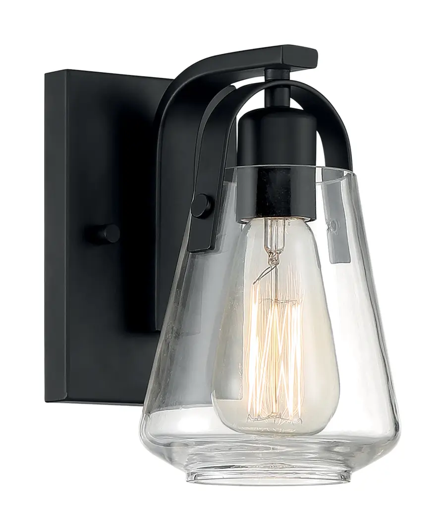 Skybridge 1-Light Vanity Fixture in Matte Black with Clear Glass - Image 2
