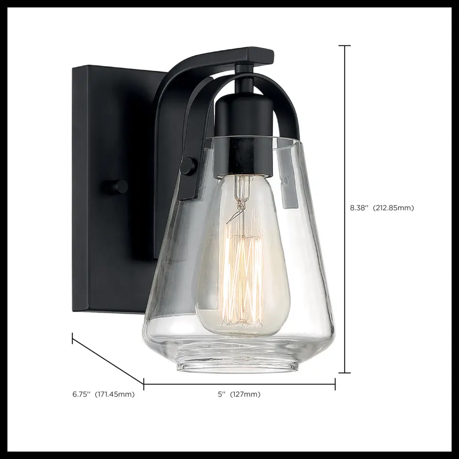 Skybridge 1-Light Vanity Fixture in Matte Black with Clear Glass - Image 6