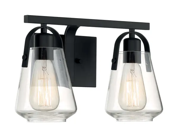 Skybridge 2-Light Vanity Fixture in Matte Black with Clear Glass - Image 2