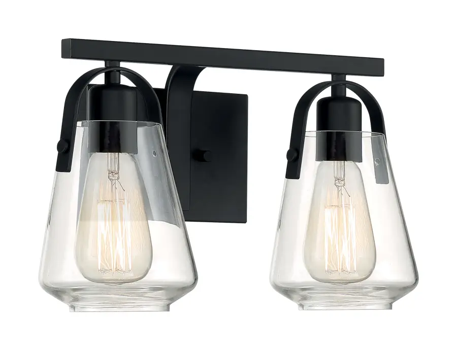 Skybridge 2-Light Vanity Fixture in Matte Black with Clear Glass - Image 2