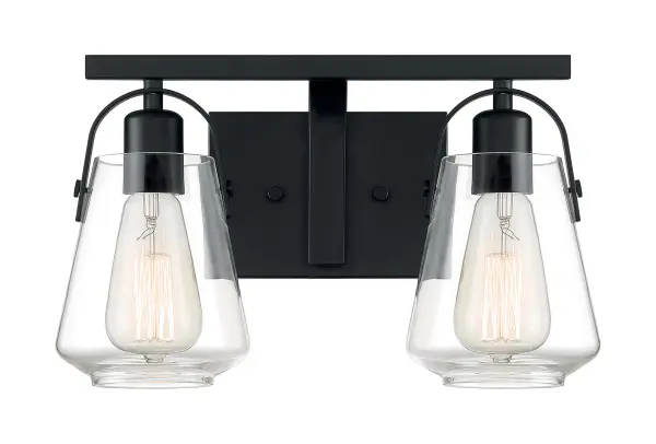 Skybridge 2-Light Vanity Fixture in Matte Black with Clear Glass - Image 3