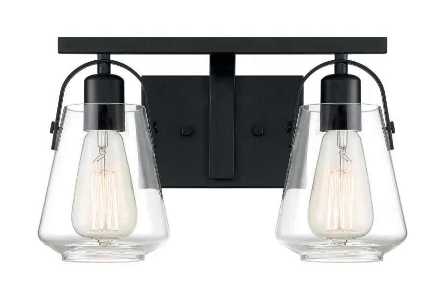 Skybridge 2-Light Vanity Fixture in Matte Black with Clear Glass - Image 3