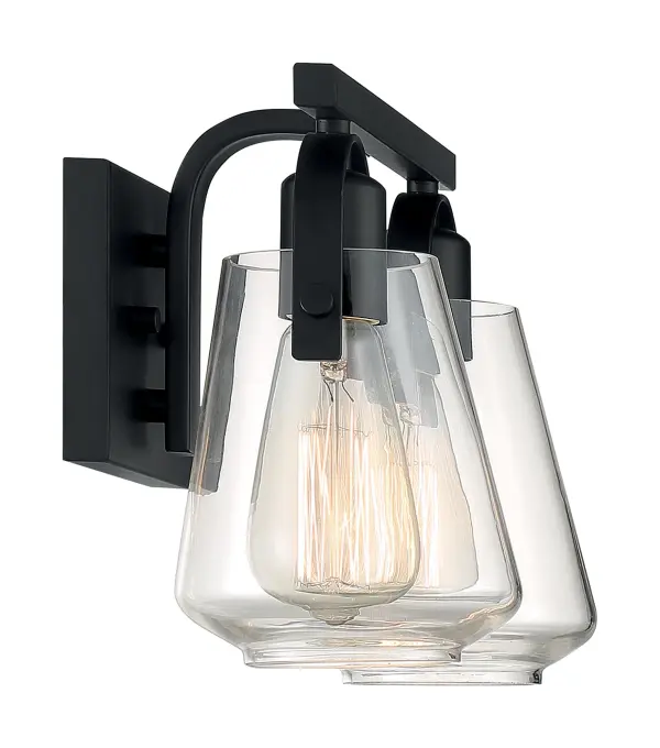 Skybridge 2-Light Vanity Fixture in Matte Black with Clear Glass - Image 4