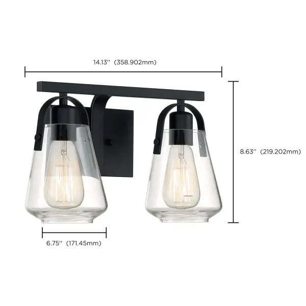 Skybridge 2-Light Vanity Fixture in Matte Black with Clear Glass - Image 5