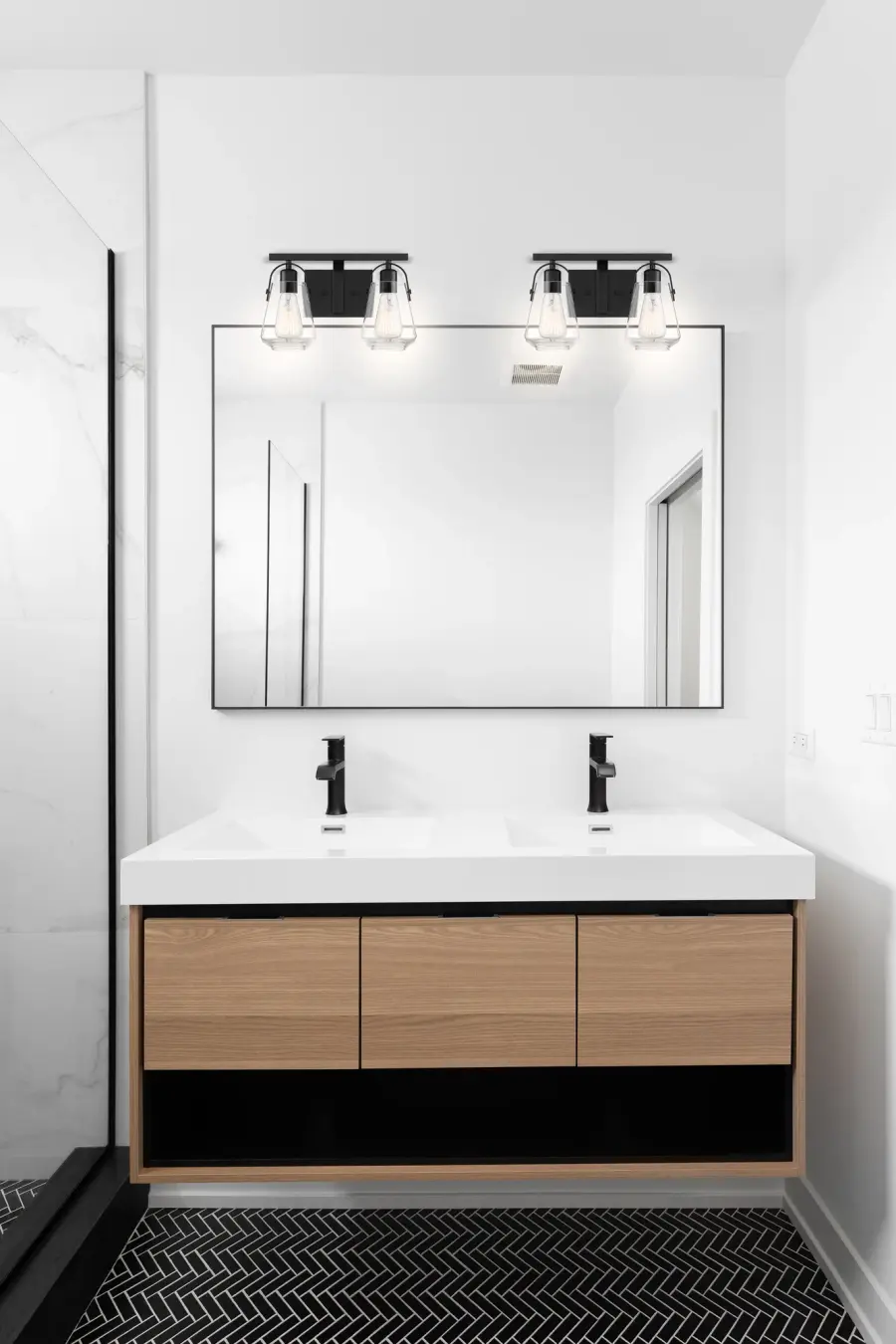 Skybridge 2-Light Vanity Fixture in Matte Black with Clear Glass - Image 6