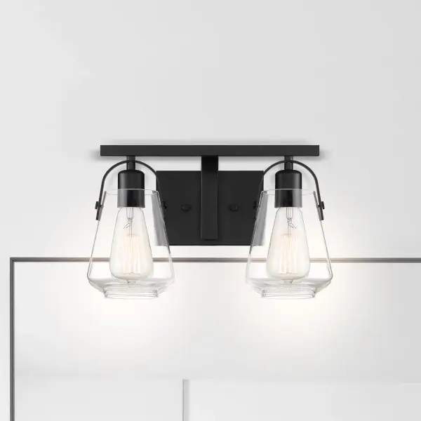 Skybridge 2-Light Vanity Fixture in Matte Black with Clear Glass - Image 7