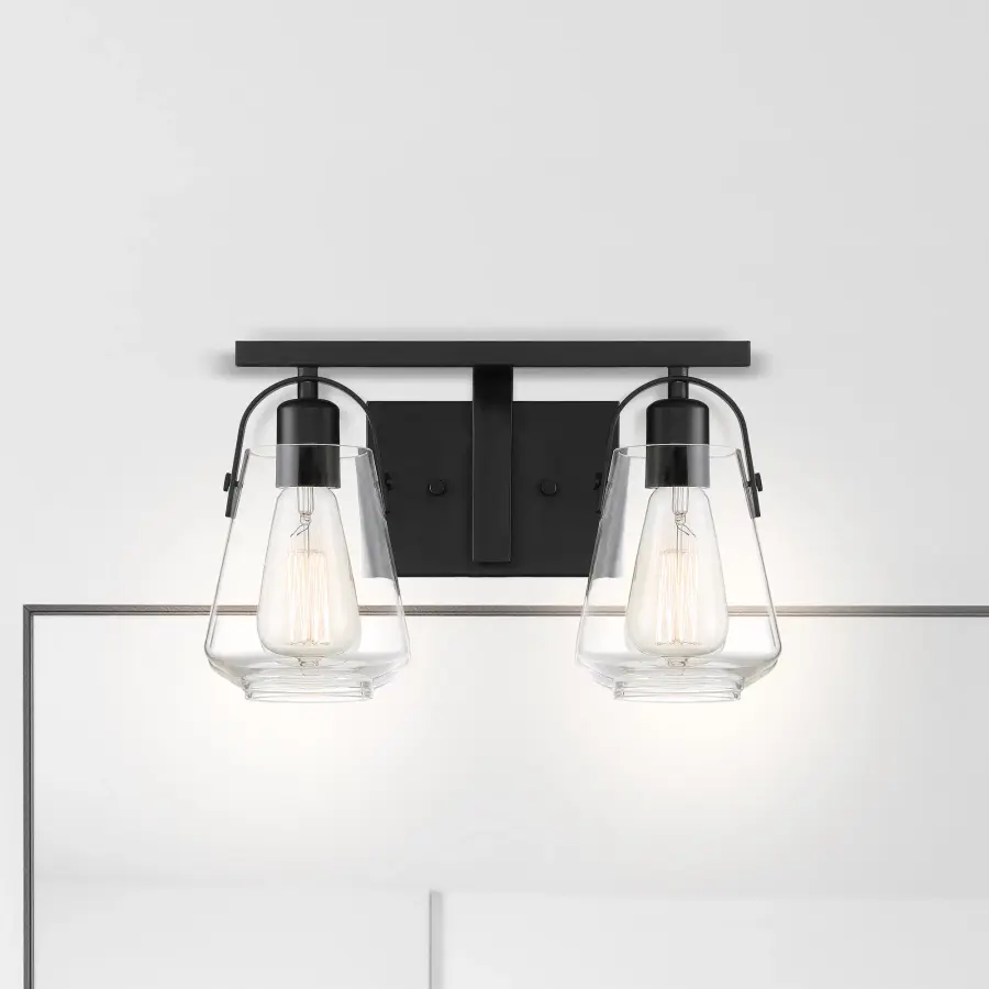 Skybridge 2-Light Vanity Fixture in Matte Black with Clear Glass - Image 7