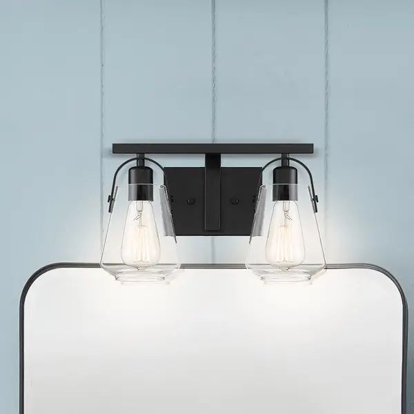 Skybridge 2-Light Vanity Fixture in Matte Black with Clear Glass - Image 9