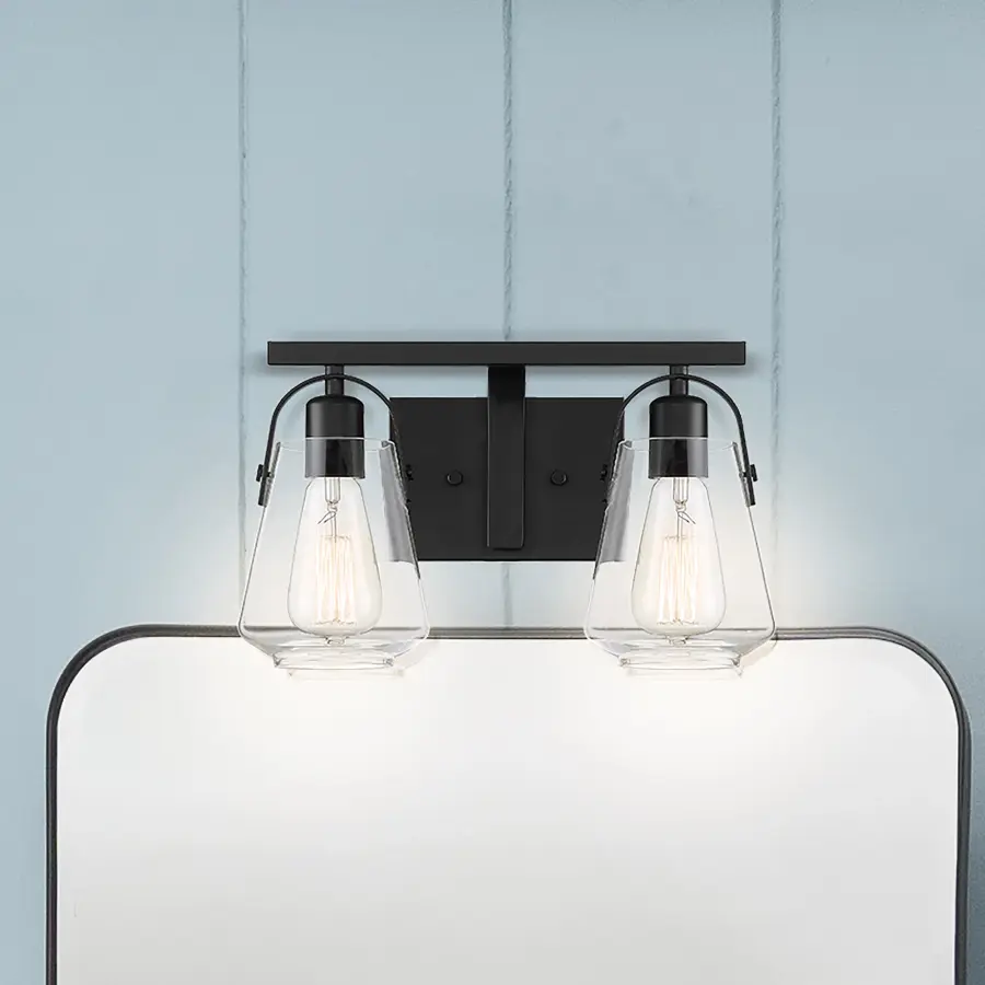Skybridge 2-Light Vanity Fixture in Matte Black with Clear Glass - Image 9
