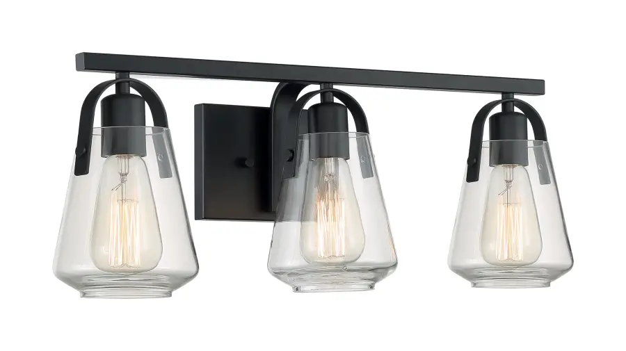 Skybridge 3-Light Vanity Fixture in Matte Black with Clear Glass - Image 2