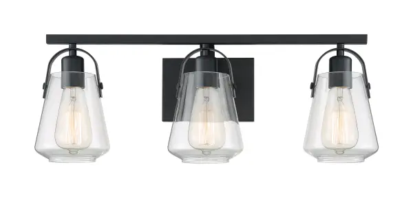 Skybridge 3-Light Vanity Fixture in Matte Black with Clear Glass - Image 3