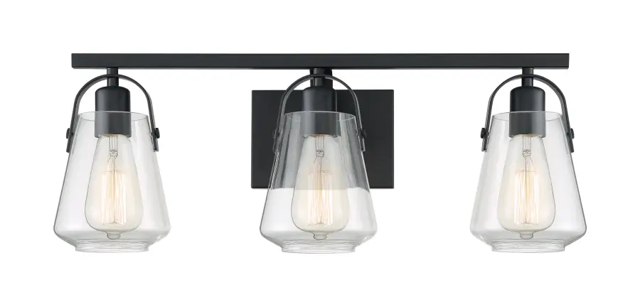 Skybridge 3-Light Vanity Fixture in Matte Black with Clear Glass - Image 3
