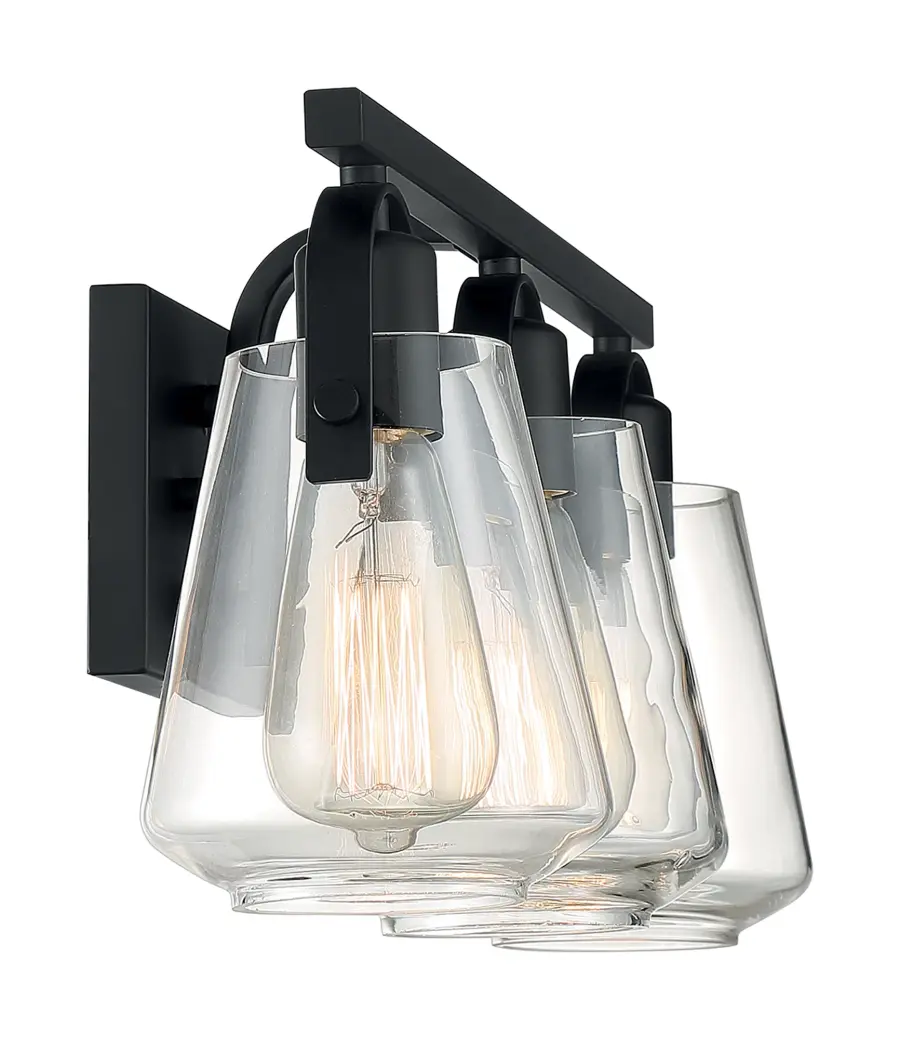 Skybridge 3-Light Vanity Fixture in Matte Black with Clear Glass - Image 4