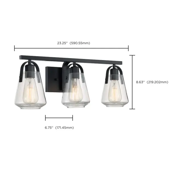 Skybridge 3-Light Vanity Fixture in Matte Black with Clear Glass - Image 5