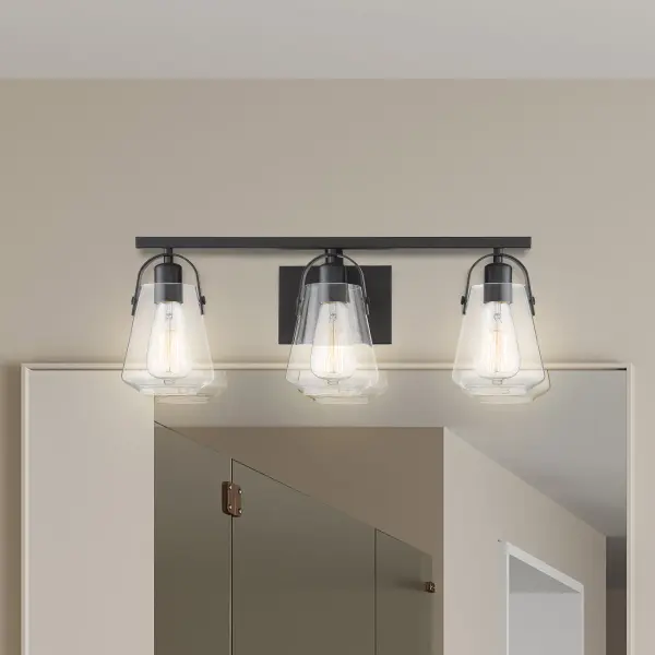 Skybridge 3-Light Vanity Fixture in Matte Black with Clear Glass - Image 7