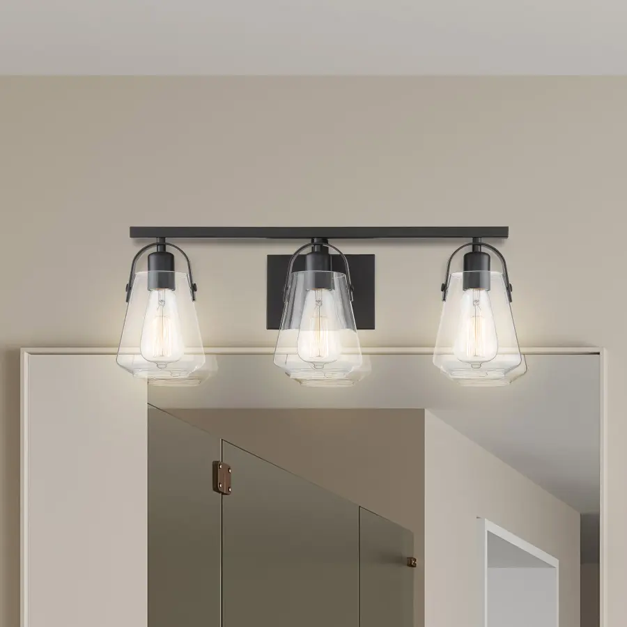 Skybridge 3-Light Vanity Fixture in Matte Black with Clear Glass - Image 7