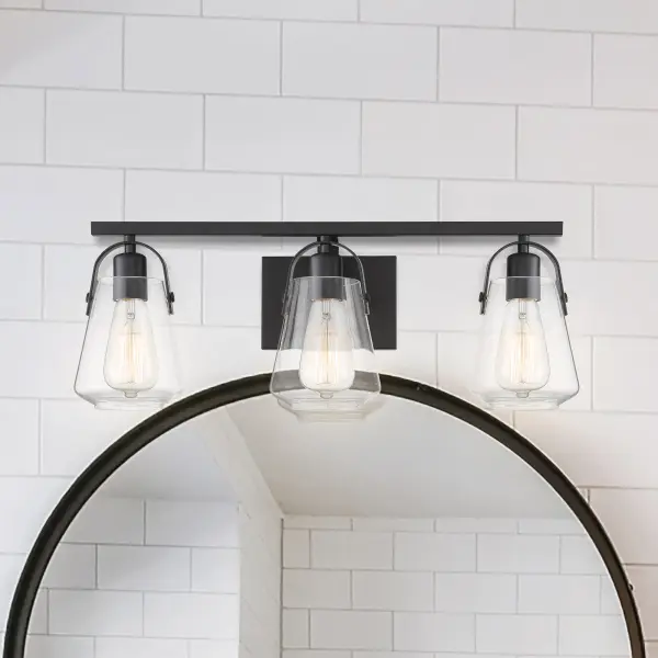 Skybridge 3-Light Vanity Fixture in Matte Black with Clear Glass - Image 9