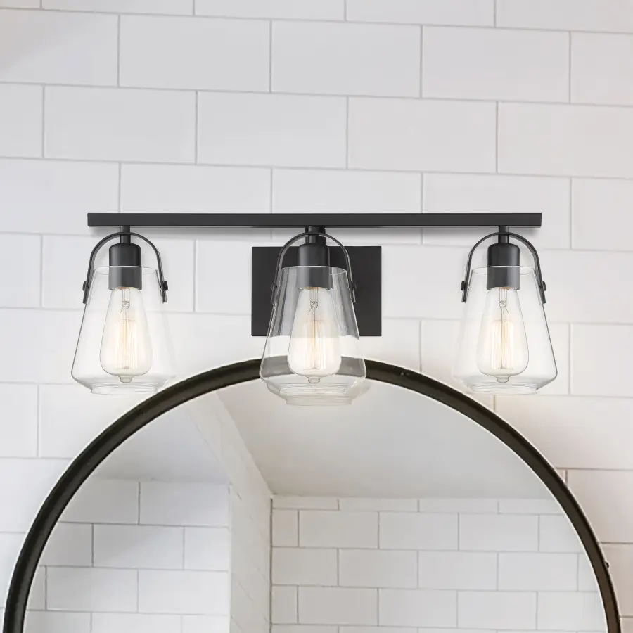 Skybridge 3-Light Vanity Fixture in Matte Black with Clear Glass - Image 9