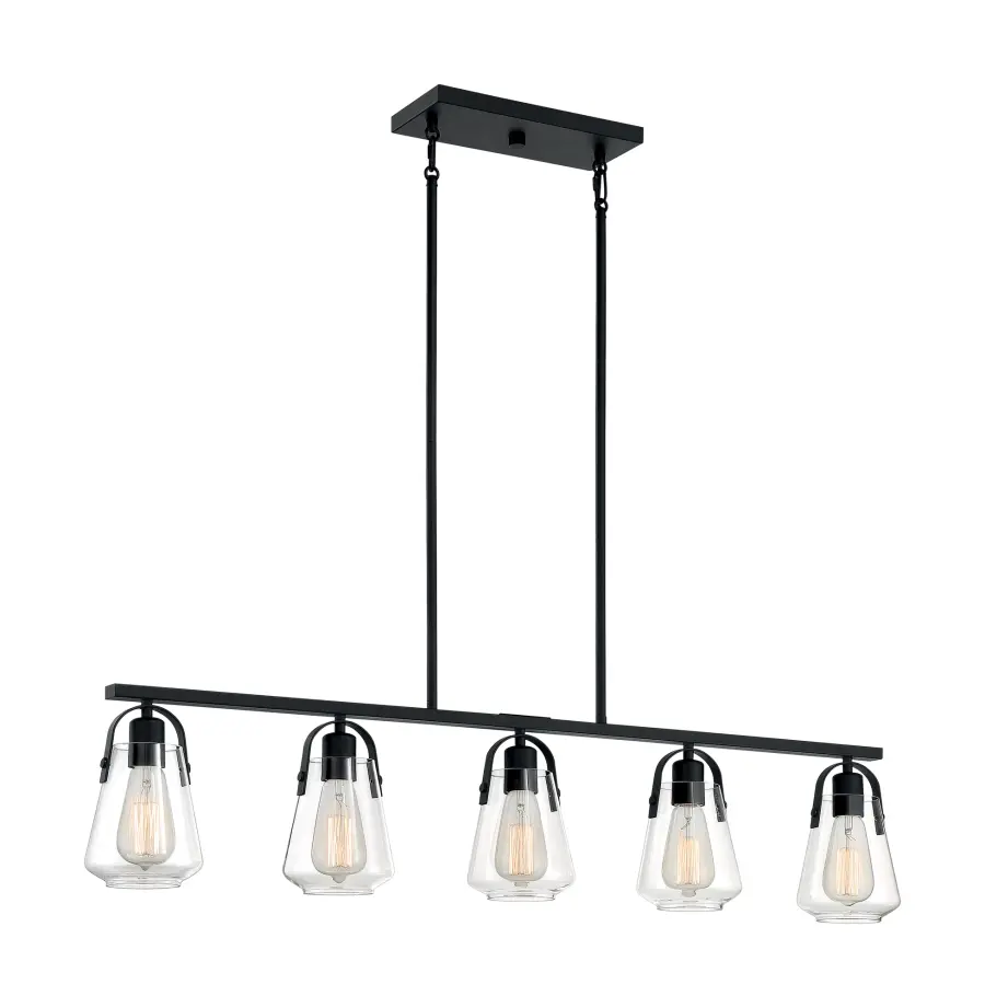 Skybridge 5-Light Island Pendant in Matte Black with Clear Glass - Image 1