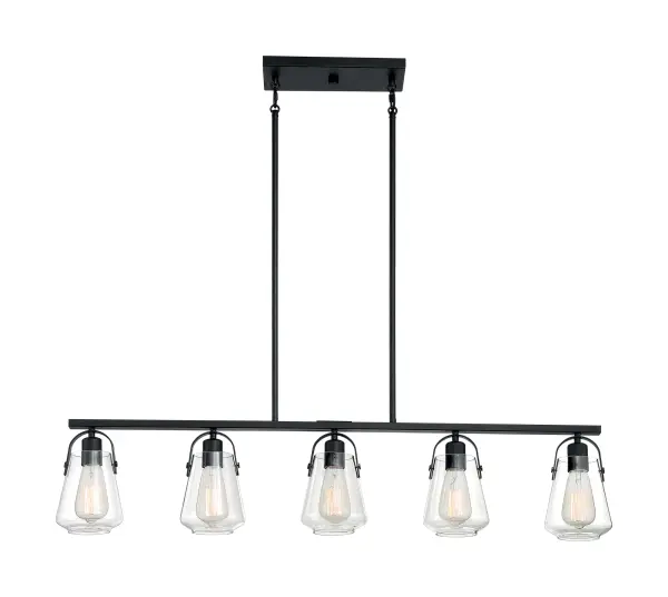 Skybridge 5-Light Island Pendant in Matte Black with Clear Glass - Image 3