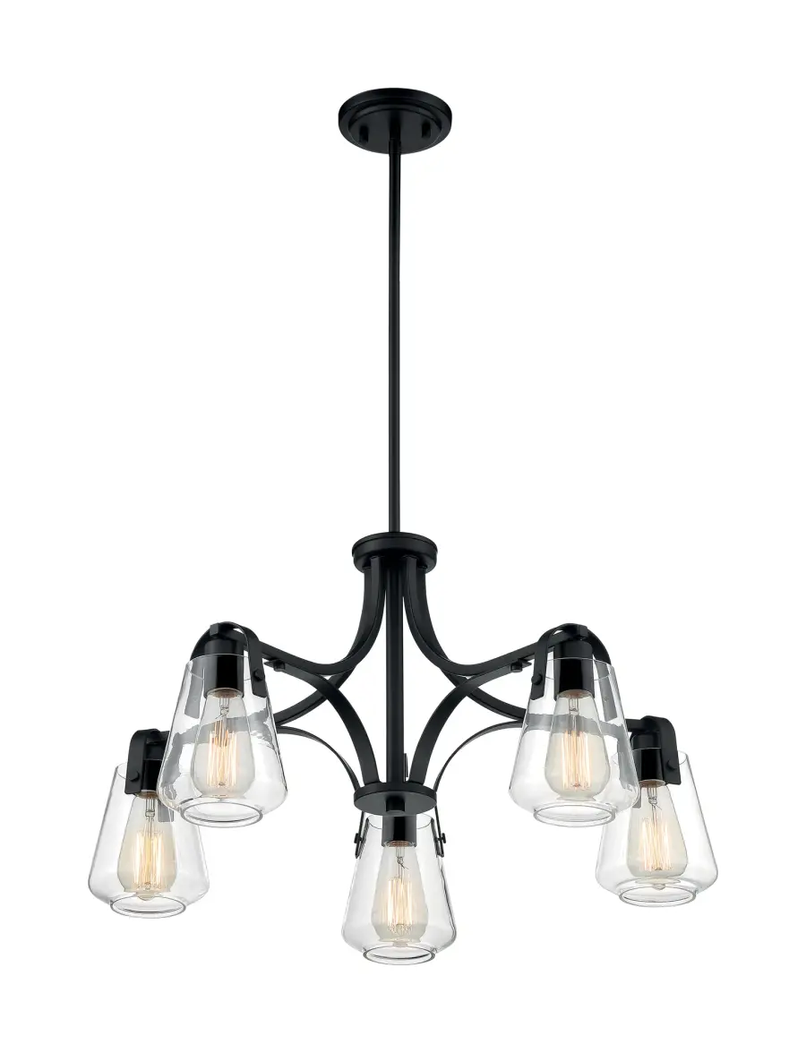 Skybridge 5-Light Chandelier in Matte Black with Clear Glass - Image 1